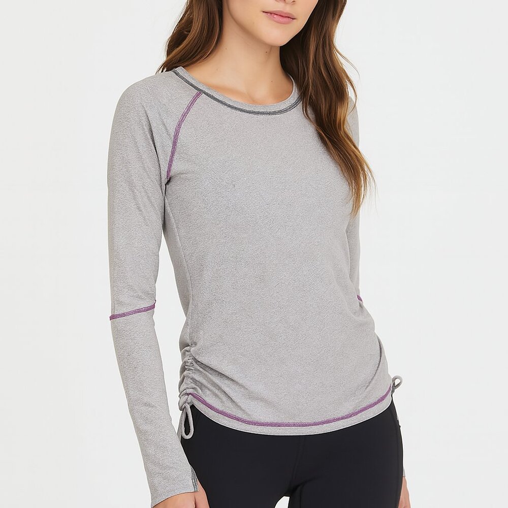 Lucy Tech Striped Mesh Long Sleeve Yoga Top Black White Purple Size M